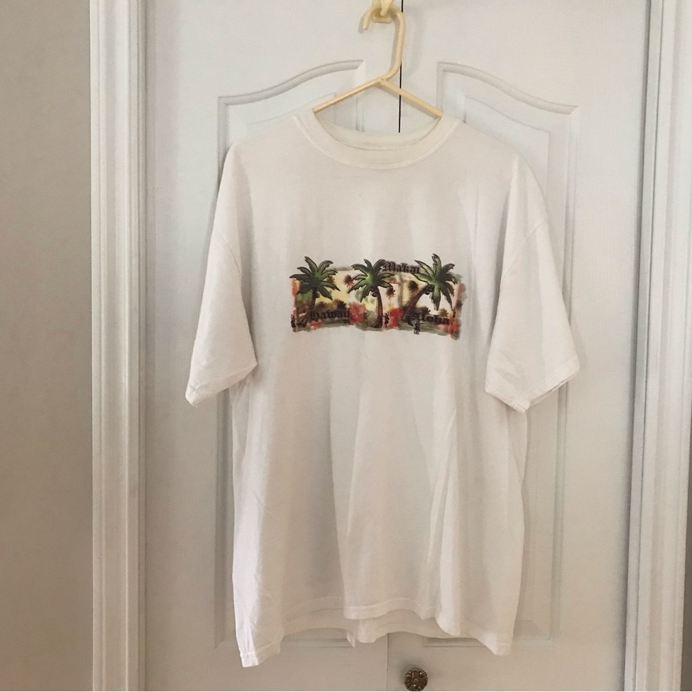 🏝️Men’s Hawaiian Beach🏝️ White Short Sleeve Crew Neck T-Shirt size XL
